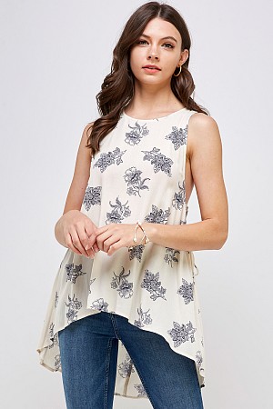 FLORAL PRINT TIE UP SLEEVELESS ...